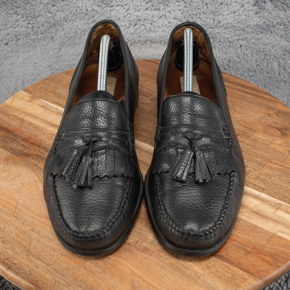 VTG Stanley Blacker Size 10.5 D Black Kiltie Tassel Loafers Shoes Made in Italy